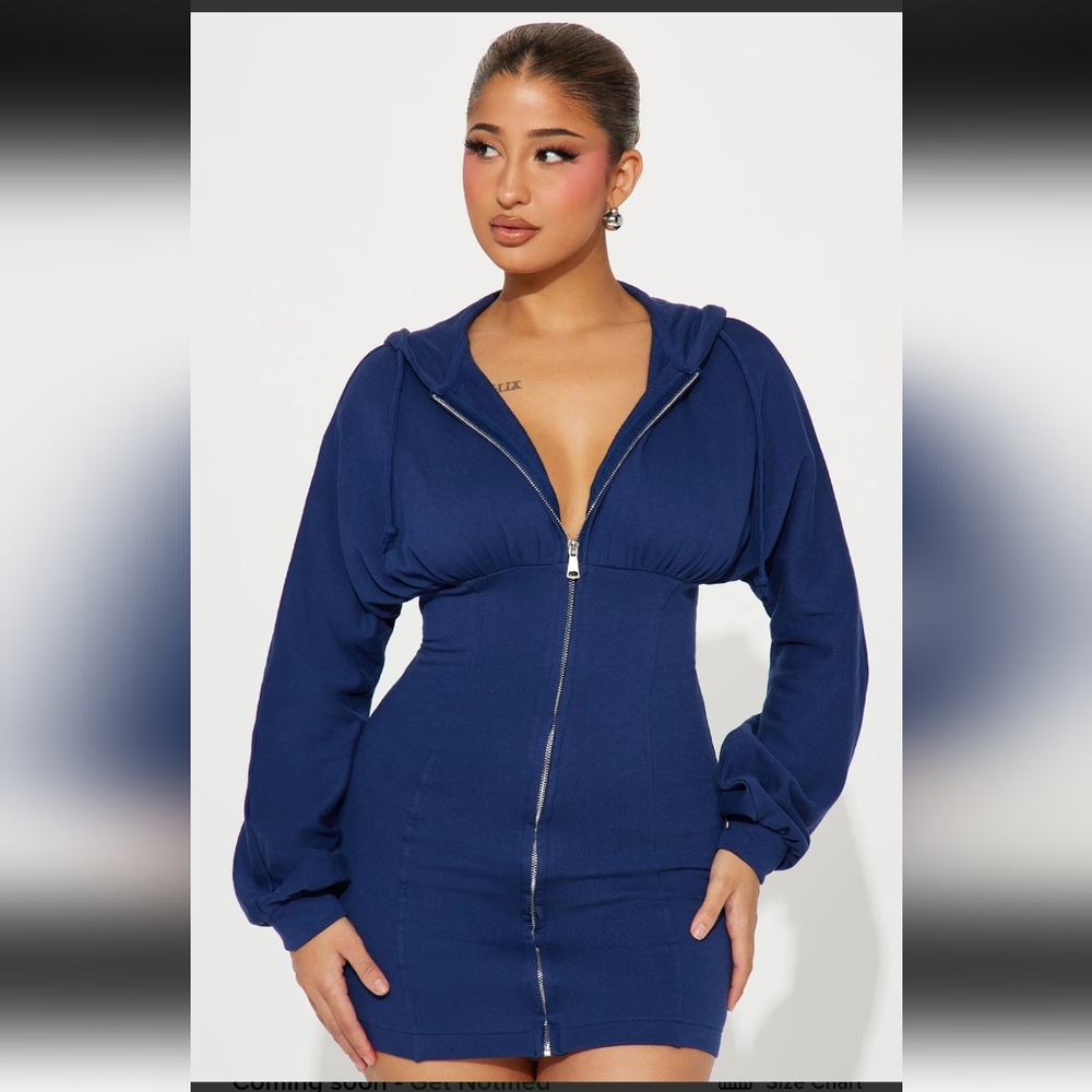 Stylish Blue Zip-Up Dress